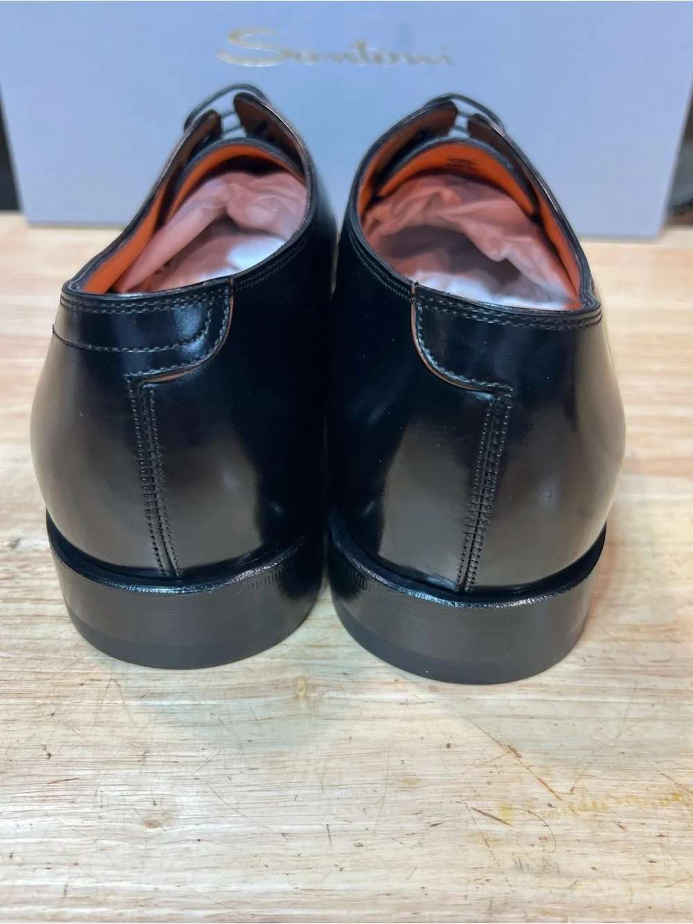 Santoni Archer Black Calfskin Leather Plain Toe Derby Shoes US 11M Made In 🇮🇹